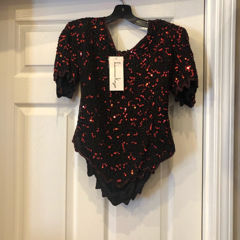 Lawrence Kazan New sequin Top Red and Black